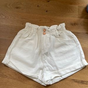 NWT Used denim brand, white denim paper bag shorts
